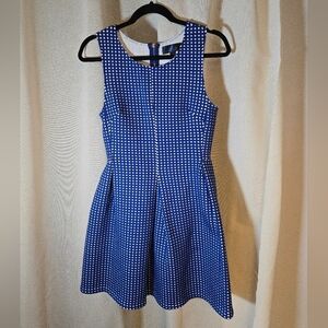 Blue and White Sleeveless Dress Skater Scuba Flare Skirt